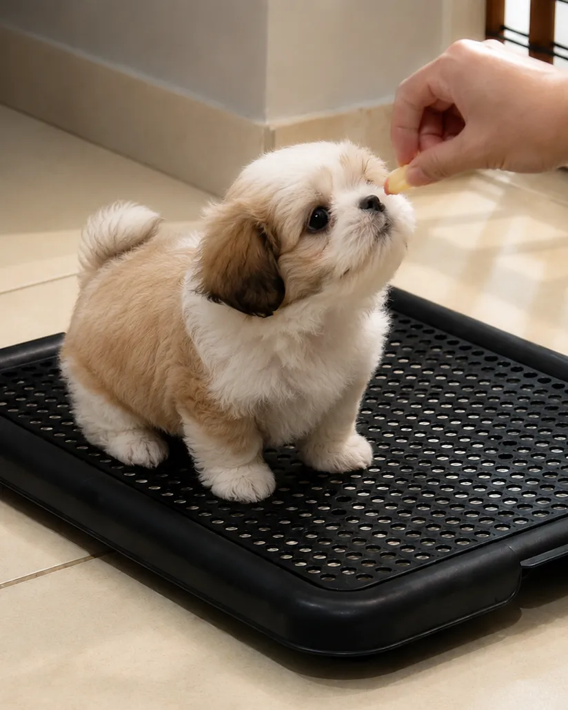 Cachorro aprendiendo dónde hacer pipí